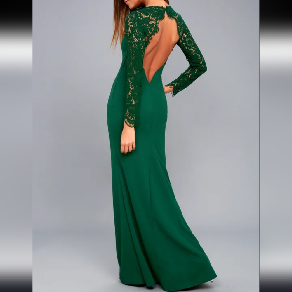 Lulus Whenever You Call Forest Green Lace Maxi Dress Sz M - Picture 2 of 8
